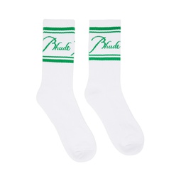 White   Green Script Socks 241923M220006