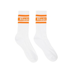 White   Orange Stripe Logo Socks 241923M220015