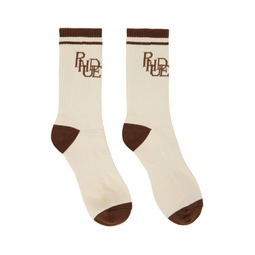 Beige   Brown Scribble Logo Socks 241923M220020
