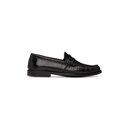 Black Croc Penny Loafers 232923M231003