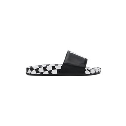 Black Checkered Leather Slides 241923M234000