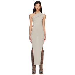 Off White Ribbed One Shoulder Maxi Dress 231232F055032
