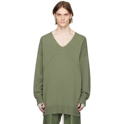 Green V Neck Sweater 231232M206005