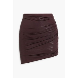 Jade ruched coated stretch-jersey mini skirt