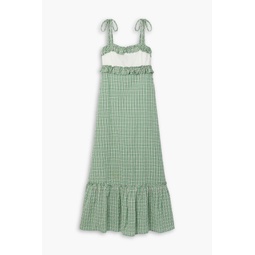 Annabel broderie anglaise-trimmed checked cotton-seersucker midi dress