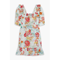Camile ruffled printed cotton and linen-blend voile mini dress