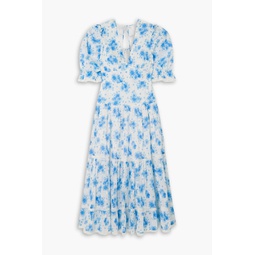 Adelaide tiered floral-print Swiss-dot cotton midi dress