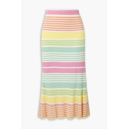 Kelly striped ribbed-knit midi skirt
