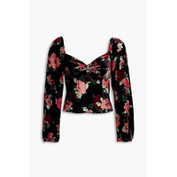Bridgette ruched floral-print silk-blend devore-velvet top