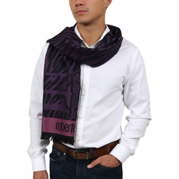 ROBERTO CAVALLI ESZ057 03000 Purple Wool Blend Tiger Print Mens Scarf for mens