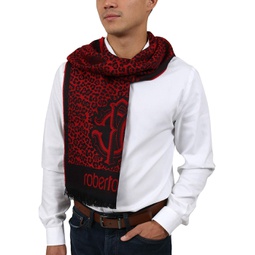 ROBERTO CAVALLI ESZ056 02000 Red Wool Blend Leopard Print Mens Scarf for mens