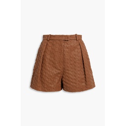 Pleated woven faux leather shorts