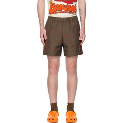 Brown Embroidered Shorts 231736M193004