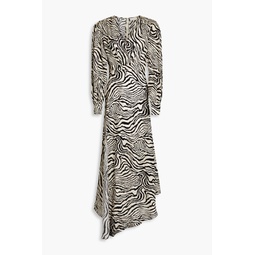 Estelle asymmetric zebra-print satin-crepe maxi dress