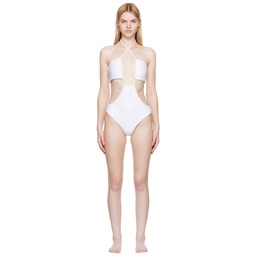 White Recycled Nylon One Piece Swimsuit 222700F103001