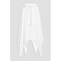 Wrap-effect pleated poplin skirt