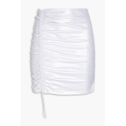 Margaritta ruched metallic satin-jersey mini skirt