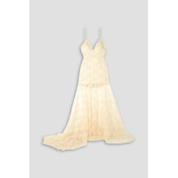 Miley cutout embroidered lace and satin gown