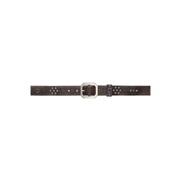 Brown Studded Leather Belt 241435M131007