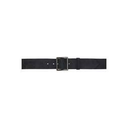 Black Distressed Leather Belt 241435M131003