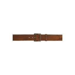 Tan Distressed Leather Belt 241435M131004