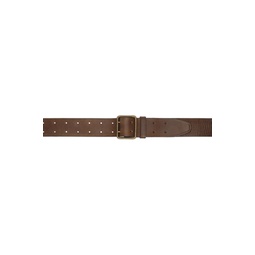 Brown Leather Double Prong Belt 241435M131002