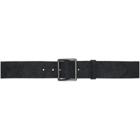 Black Distressed Leather Belt 241435M131003