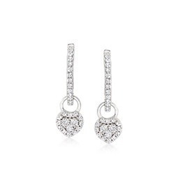 ross-simons diamond removable heart hoop drop earrings in sterling silver