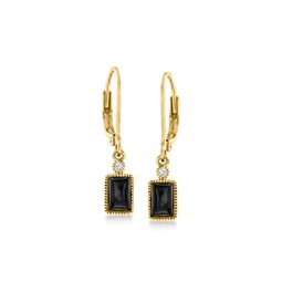 ross-simons black onyx drop earrings with diamond accents in 14kt yellow gold