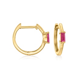 ross-simons ruby huggie hoop earrings in 14kt yellow gold