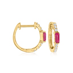 ross-simons ruby and . diamond huggie hoop earrings in 14kt yellow gold