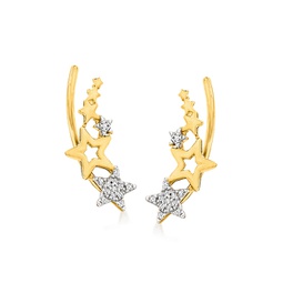 ross-simons 14kt yellow gold multi-star ear climbers with diamond accents