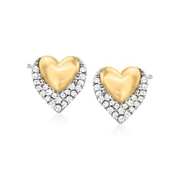 ross-simons diamond double-heart stud earrings in sterling silver and 14kt yellow gold