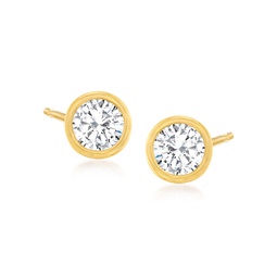 ross-simons bezel-set diamond stud earrings in 14kt yellow gold