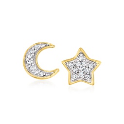 ross-simons diamond-accented moon and star earrings in 14kt yellow gold