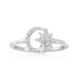 ross-simons diamond moon and star ring in sterling silver