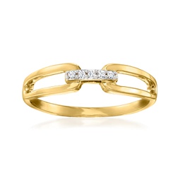 ross-simons 14kt yellow gold paper clip link ring with diamond accents