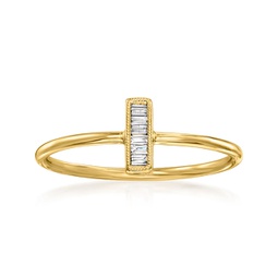 ross-simons baguette diamond-accented bar ring in 14kt yellow gold