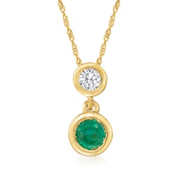 ross-simons emerald and . diamond pendant necklace in 14kt yellow gold