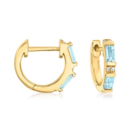 by ross-simons swiss blue topaz and diamond-accented huggie hoop earrings in 14kt yellow gold