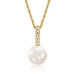 ross-simons 6-6.5mm cultured pearl pendant necklace with diamond accents in 14kt yellow gold