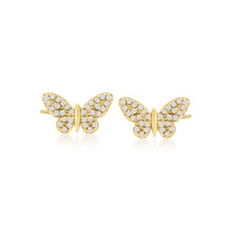 ross-simons diamond-accented butterfly earrings in 14kt yellow gold