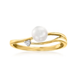ross-simons 5-5.5mm cultured pearl and diamond-accented ring in 14kt yellow gold