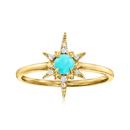 ross-simons turquoise starburst ring with diamond accents in 14kt yellow gold