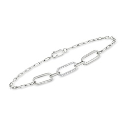 by ross-simons pave diamond paper clip link bracelet in sterling silver