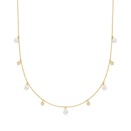 ross-simons 4.5-5mm cultured pearl and . diamond station necklace in 14kt yellow gold