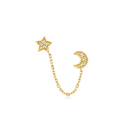 by ross-simons diamond-accented star and moon double-piercing single earring in 14kt yellow gold