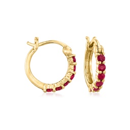 by ross-simons ruby huggie hoop earrings in 14kt yellow gold