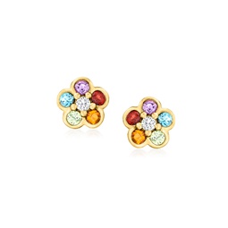 by ross-simons multi-gemstone flower earrings with diamond accents in 14kt yellow gold