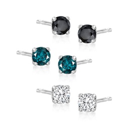by ross-simons multicolored diamond jewelry set: 3 pairs of stud earrings in sterling silver